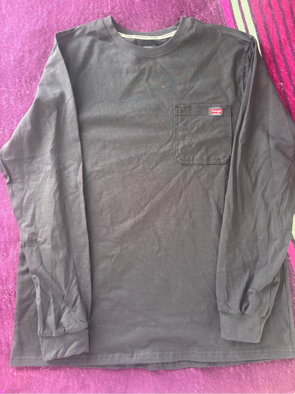 Wrangler Black Long Sleeve Pocket Tee with Red Logo Tab